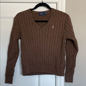 Polo by Ralph Lauren V-Neck Brown Cable Knit Sweater